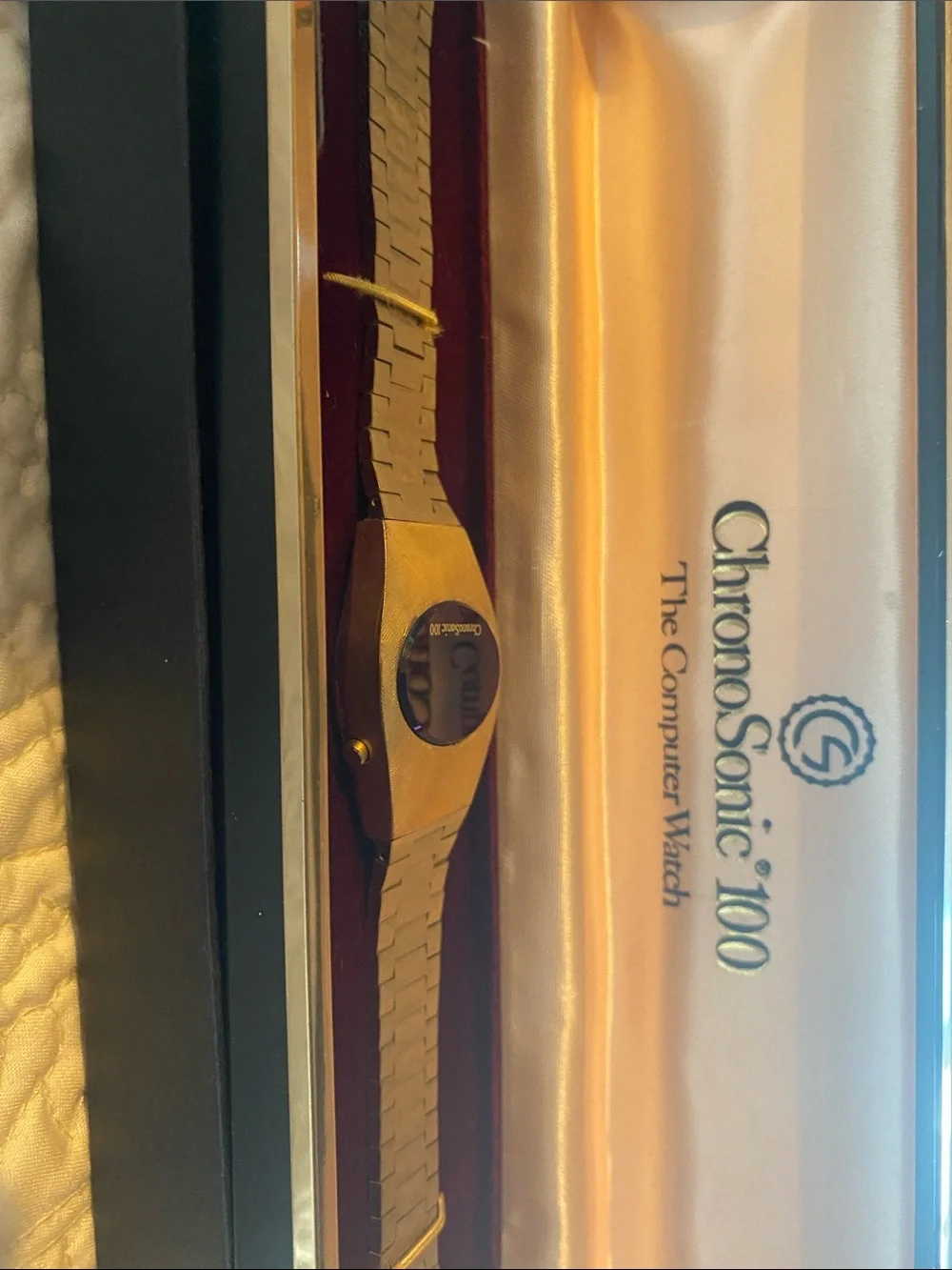 Gold Men's Chronosonic Digital Bracelet Watch never used original boxes/reciept